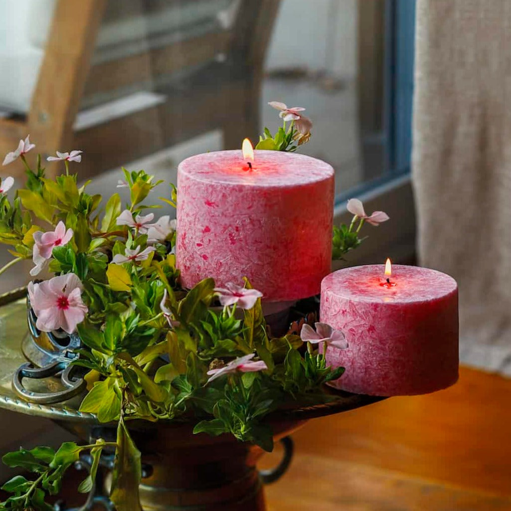 Scented Botanical Candle - Light Pink & "Millefleur"
